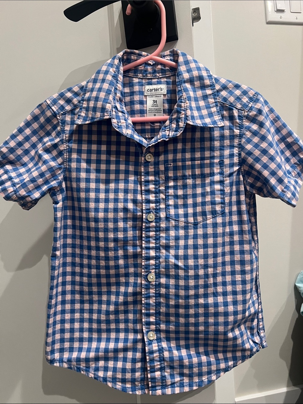 Carter's Blue & Pink Gingham Button-Up Short Sleeve Shirt